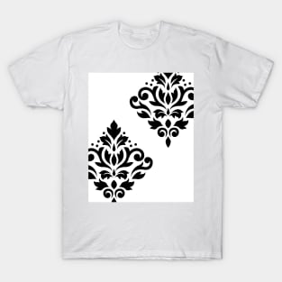 Scroll Damask Art I Black on White T-Shirt